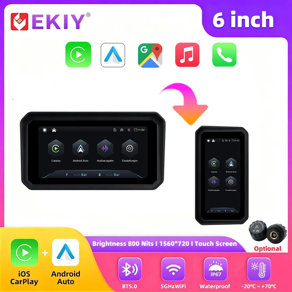 EKIY 6 Inch Wireless Carplay Android Auto Portable Motor Display Support TPMS GPS Navigation Motorcycle IPS Screen Waterproof
EKIY 6 Inch Wireless Carplay Android Auto Portable Motor Display Support TPMS GPS Navigation Motorcycle IPS Screen Waterproof