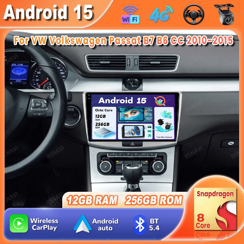Car Radio Android 15 For VW Volkswagen Passat B7 B6 CC 2010-2015 5G WIFI GPS Qualcomm QLED DVD Stereo Multimedia Autoradio BT
Car Radio Android 15 For VW Volkswagen Passat B7 B6 CC 2010-2015 5G WIFI GPS Qualcomm QLED DVD Stereo Multimedia Autoradio BT