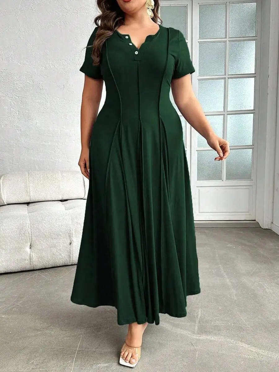 Green Button Neckline Pleated Short Sleeve Maxi Dress For Summer Beach Party Casual
Green Button Neckline Pleated Short Sleeve Maxi Dress For Summer Beach Party Casual