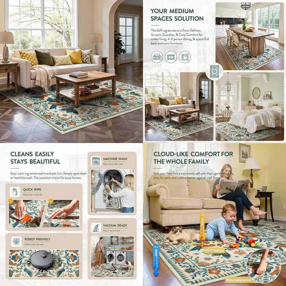 Floral Bird Area Rug 6x9, Modern Bohemian Style for Living & Dining Rooms
Floral Bird Area Rug 6x9, Modern Bohemian Style for Living & Dining Rooms