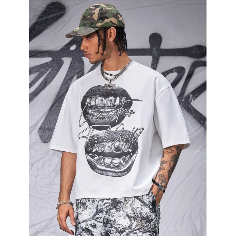 Men's Loose Water-Print Lip Pattern Short Sleeve Knitted T-Shirt, Summer, Streetwear Inspired
Men's Loose Water-Print Lip Pattern Short Sleeve Knitted T-Shirt, Summer, Streetwear Inspired