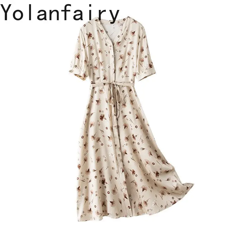 YOLANFAIRY 19mm 89.2% Real Mulberry Silk Dress for Women Summer V-neck Morning Glory Printed Dresses Woman Elegant Midi Dress
YOLANFAIRY 19mm 89.2% Real Mulberry Silk Dress for Women Summer V-neck Morning Glory Printed Dresses Woman Elegant Midi Dress