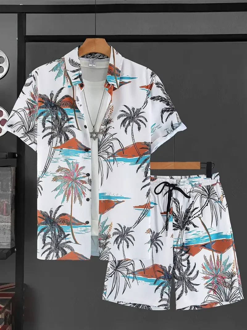 Hawaiian Shirt Set Men 3D Printed Plant Pattern Summer Neutral Fashion Casual Simple Button-up Shirt + Shorts 2-piece Set
Hawaiian Shirt Set Men 3D Printed Plant Pattern Summer Neutral Fashion Casual Simple Button-up Shirt + Shorts 2-piece Set