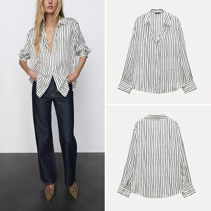 Spring 2025 Women's Casual Silk Satin Long Sleeve Collared Shirt Striped Polyester Fiber 100% New Style 2074140
Spring 2025 Women's Casual Silk Satin Long Sleeve Collared Shirt Striped Polyester Fiber 100% New Style 2074140