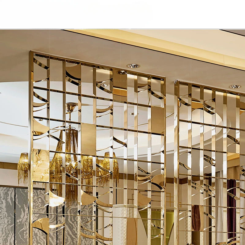 Living room entrance stainless steel screen hotel hollow metal art screen rose gold brushed metal screen partition
Living room entrance stainless steel screen hotel hollow metal art screen rose gold brushed metal screen partition