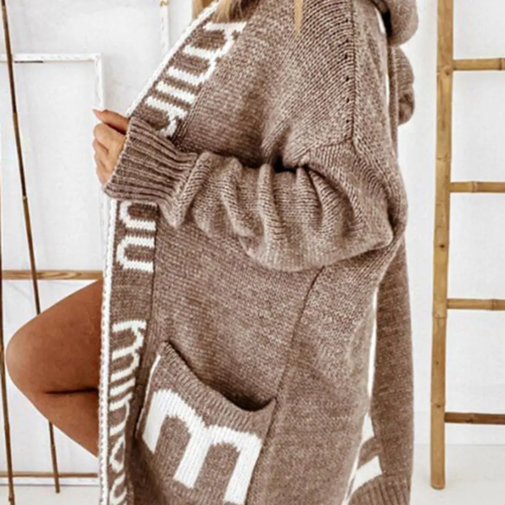 Suxin Women's Hooded Cardigan Knitted Sweater Medium-Length Open Front Loose Fit Autumn Winter Fashion Personality Letter Print
Suxin Women's Hooded Cardigan Knitted Sweater Medium-Length Open Front Loose Fit Autumn Winter Fashion Personality Letter Print