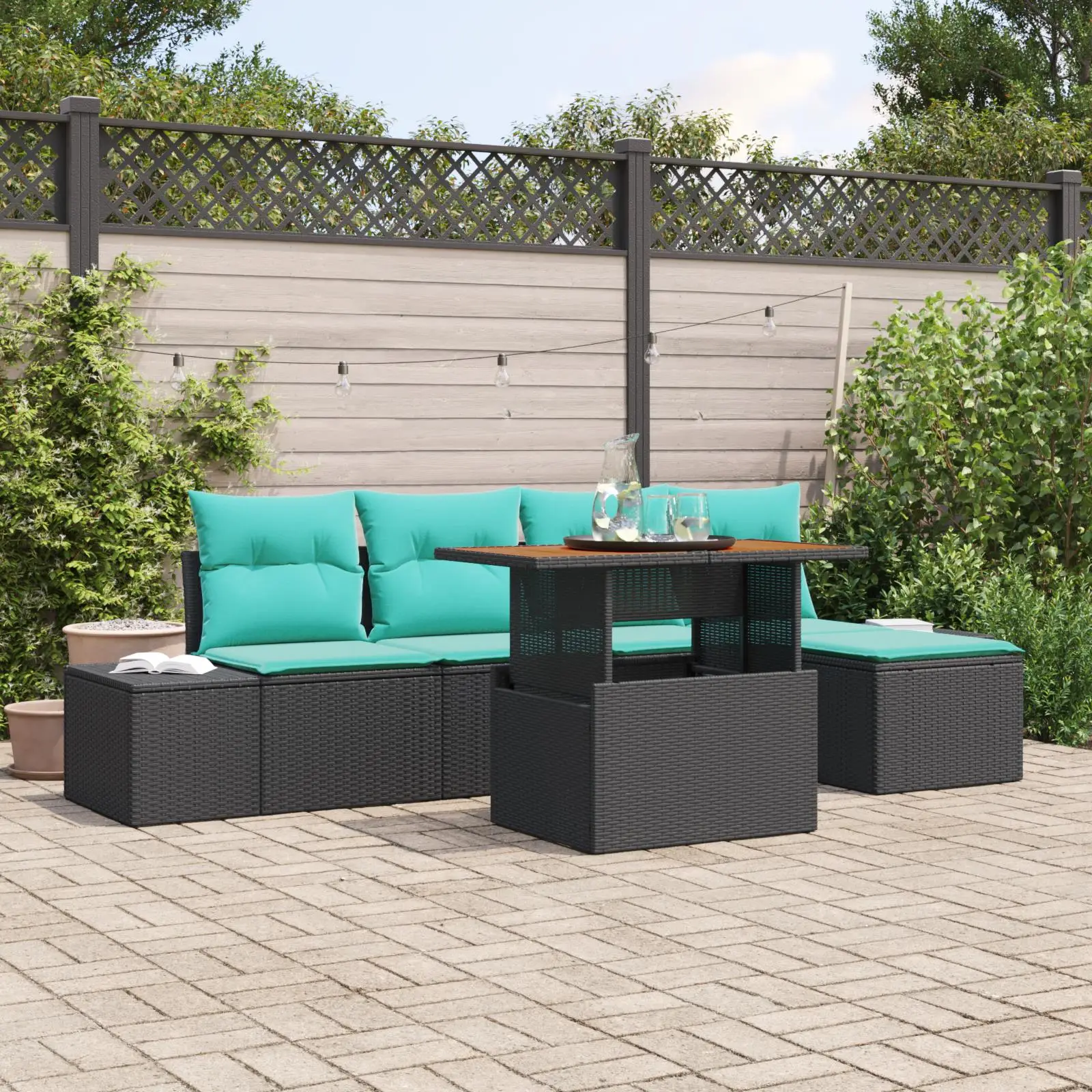 Cozy 6 Piece Outdoor Sofa Set with Cushions Black Rattan Seating for Garden Patio and Backyard
Cozy 6 Piece Outdoor Sofa Set with Cushions Black Rattan Seating for Garden Patio and Backyard