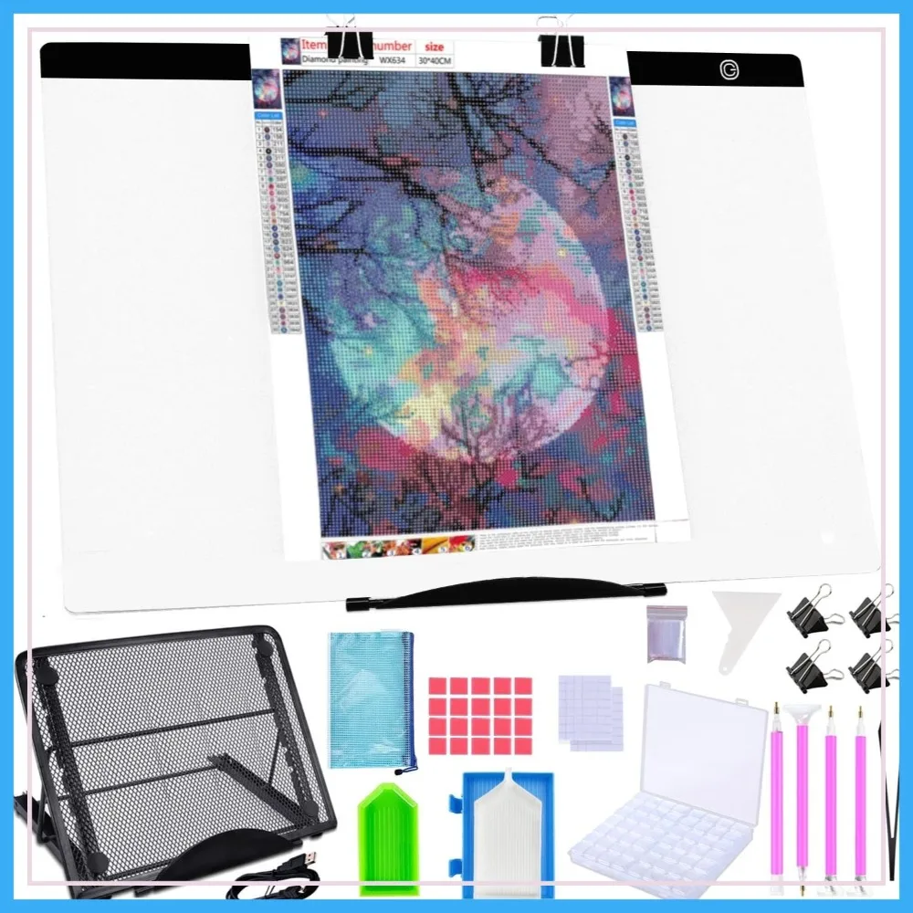 A2 Diamond Painting LED Light Pad Kit, 5D Diamond Painting Accessories Tool Kit Full Drill for Adults, Includes Storage Case, Pens, Stand, Pad Board and More
A2 Diamond Painting LED Light Pad Kit, 5D Diamond Painting Accessories Tool Kit Full Drill for Adults, Includes Storage Case, Pens, Stand, Pad Board and More