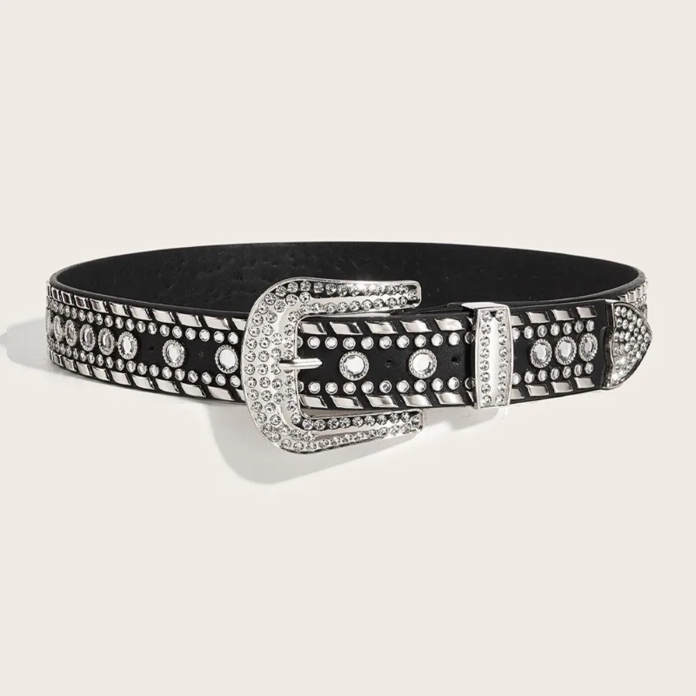 Блестящий ремень с заклепками и стразами, универсальный, класса люкс, из искусственной кожи, с блестками, повседневный, модный поясной ремень
Блестящий ремень с заклепками и стразами, универсальный, класса люкс, из искусственной кожи, с блестками, повседневный, модный поясной ремень