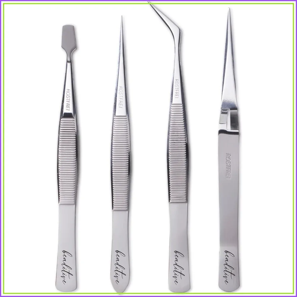 Precision Stainless-Steel Tweezer Set – 4 Piece Craft Tweezers for Jewelry & Nail Art, High Precision Non-Serrated Tips
Precision Stainless-Steel Tweezer Set – 4 Piece Craft Tweezers for Jewelry & Nail Art, High Precision Non-Serrated Tips