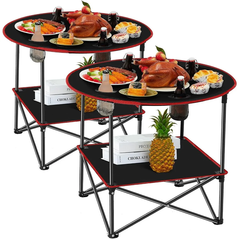 2 Pcs Folding Camping Table with 4 Mesh Cupholders 2 Tier Portable Folding Table Round Lightweight Fabric Compact Carrying Case
2 Pcs Folding Camping Table with 4 Mesh Cupholders 2 Tier Portable Folding Table Round Lightweight Fabric Compact Carrying Case