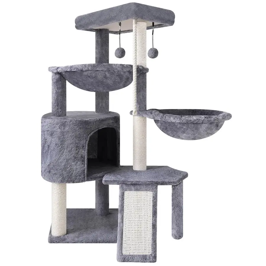 Three Layer Cat Tree with Cat Condo and Two Hammocks,Grey
Three Layer Cat Tree with Cat Condo and Two Hammocks,Grey