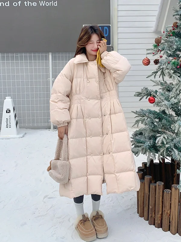 Pastel Pink Long Over-Knee Women's down Jacket Slimming Waist Design Winter Warm Outerwear Casual Loose Fit White Duck down
Pastel Pink Long Over-Knee Women's down Jacket Slimming Waist Design Winter Warm Outerwear Casual Loose Fit White Duck down
