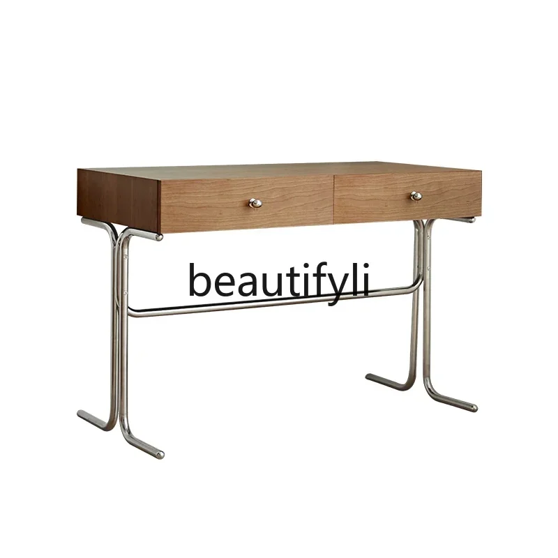 ss D Cherry wood desk, small apartment retro style stainless steel study writing desk dresser
ss D Cherry wood desk, small apartment retro style stainless steel study writing desk dresser
