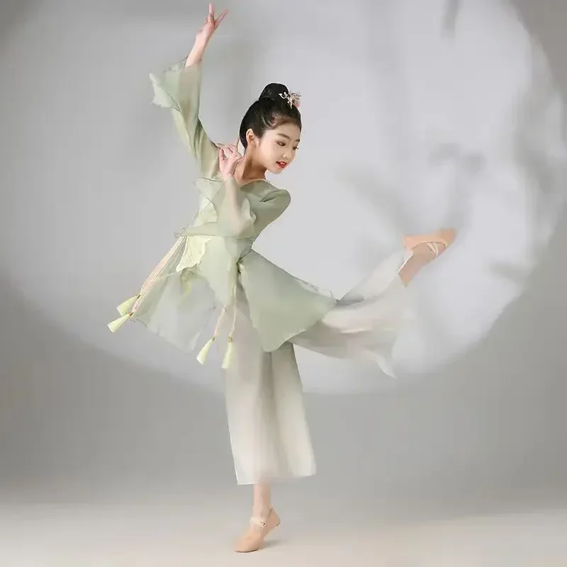 Kid Girl Classical Dance Clothing Embroidered Gauze Top Bow Lace-up Gradient Split 2-Layer Chiffon Flowing Wide Leg Pants
Kid Girl Classical Dance Clothing Embroidered Gauze Top Bow Lace-up Gradient Split 2-Layer Chiffon Flowing Wide Leg Pants