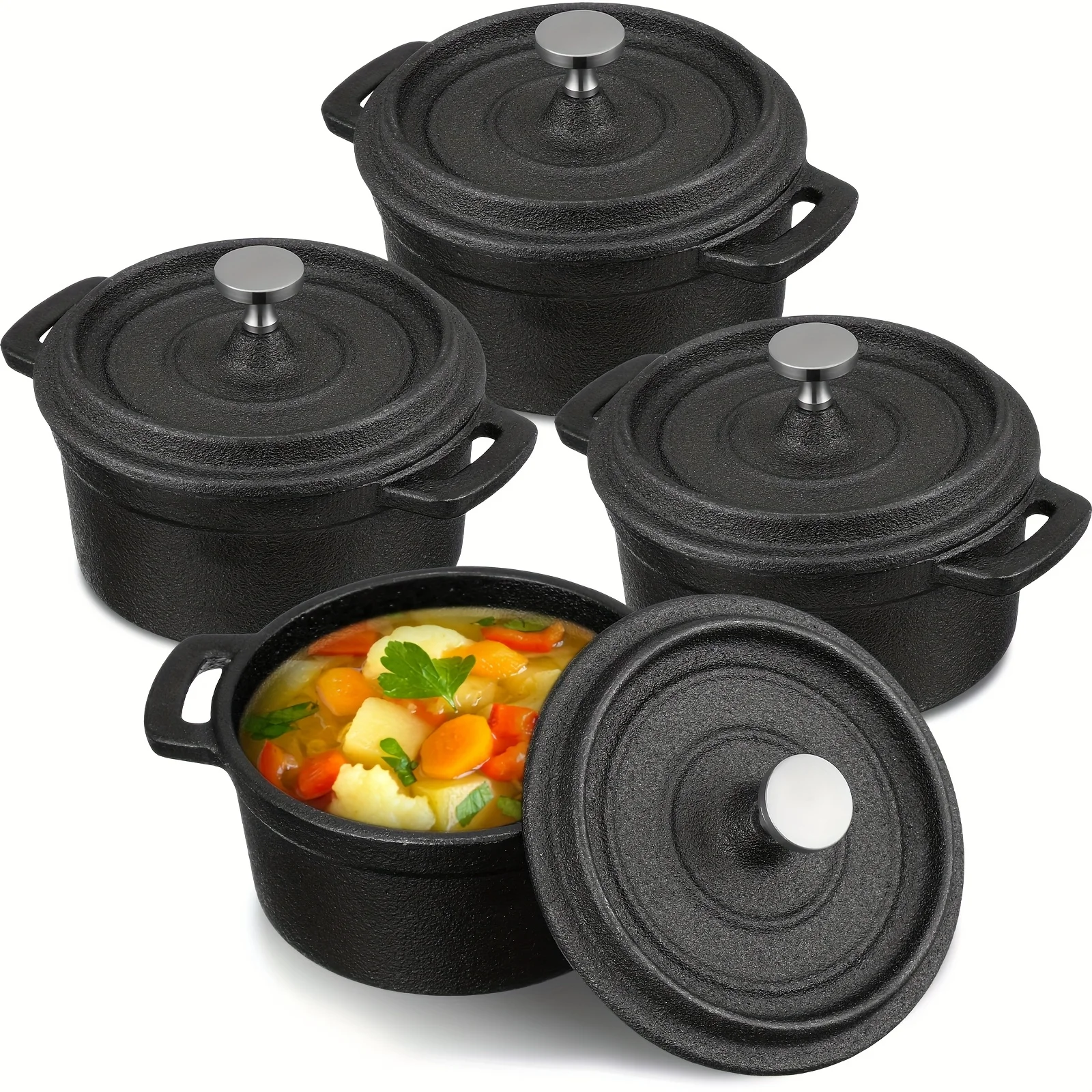 4pcs Mini Dutch Small Round Iron Cocotte Black Dutch Pot With Lid And Dual Handles Cast Iron Pot For Use Marinate (17 Oz)
4pcs Mini Dutch Small Round Iron Cocotte Black Dutch Pot With Lid And Dual Handles Cast Iron Pot For Use Marinate (17 Oz)