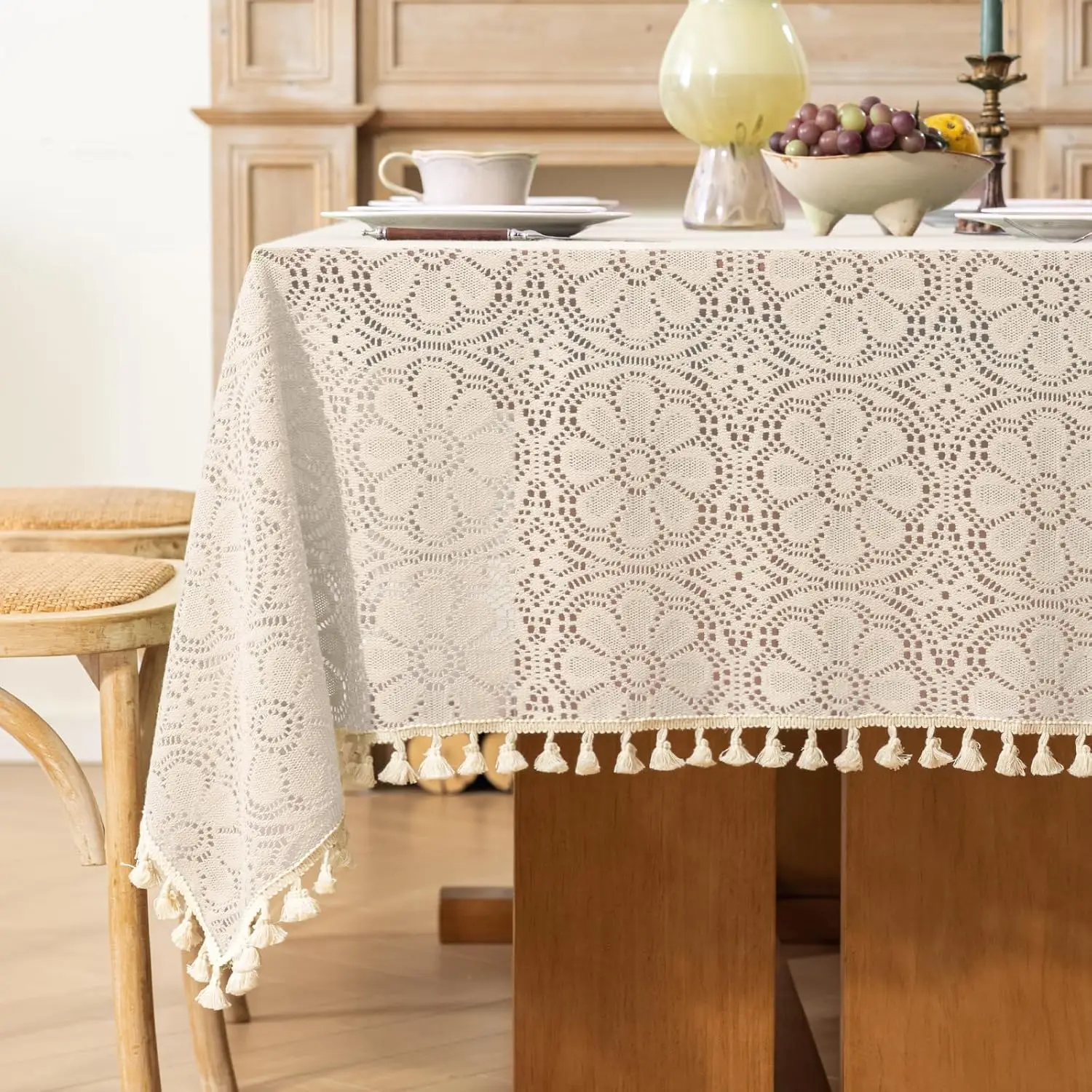 Boho Crochet Tablecloth Rectangle 60 x 120 Inch Beige Handmade Cotton Lace Table Cloth with Tassels Vintage Floral for Dining
Boho Crochet Tablecloth Rectangle 60 x 120 Inch Beige Handmade Cotton Lace Table Cloth with Tassels Vintage Floral for Dining