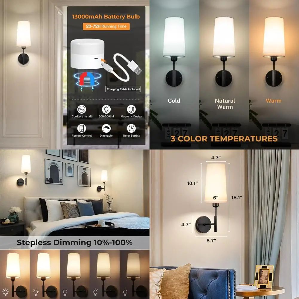 Набор беспроводных настенных бра на батарейках, 13000 мАч, комплект из 2 предметов с дистанционным управлением, беспроводное освещение для спален, черный
Набор беспроводных настенных бра на батарейках, 13000 мАч, комплект из 2 предметов с дистанционным управлением, беспроводное освещение для спален, черный