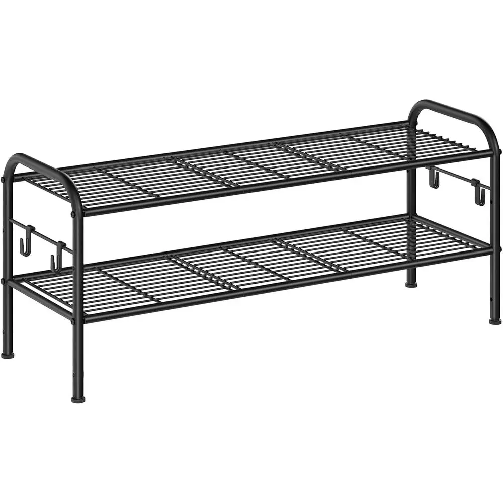 2-Tier Metal Shoe Organizer with 4 Side Hooks, Holds 10 Pairs, Adjustable, Easy Assembly, Black
2-Tier Metal Shoe Organizer with 4 Side Hooks, Holds 10 Pairs, Adjustable, Easy Assembly, Black
