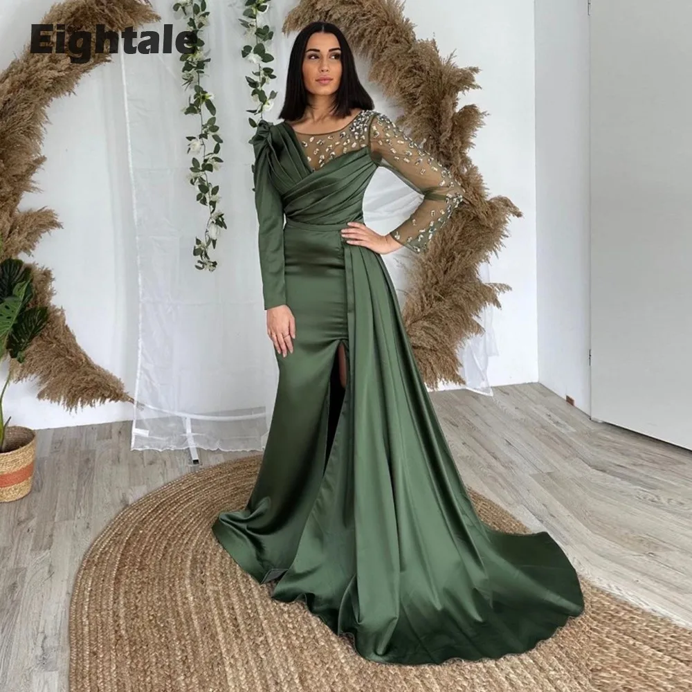 Eightale Vintage Evening Dress O-Neck Beaded with Crystals Long Sleeves Mermaid Prom Gown Wedding Party Dress abiye elbise kadin
Eightale Vintage Evening Dress O-Neck Beaded with Crystals Long Sleeves Mermaid Prom Gown Wedding Party Dress abiye elbise kadin