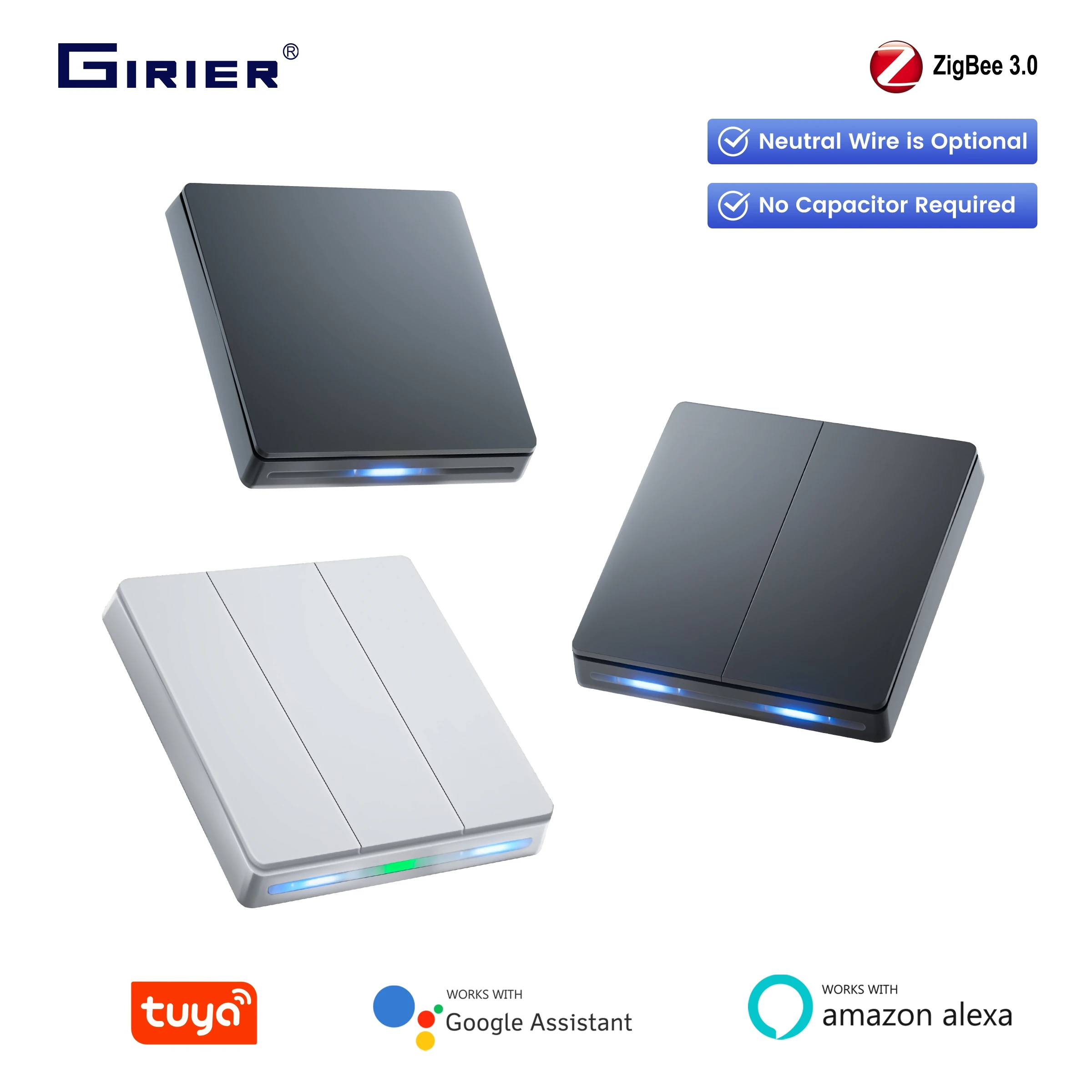 GIRIER ZigBee Wall Switch Tuya Smart Button Light Switches 1/2/3/4 Gang Support Neutral or without Neutral Wire Work with Alexa
GIRIER ZigBee Wall Switch Tuya Smart Button Light Switches 1/2/3/4 Gang Support Neutral or without Neutral Wire Work with Alexa