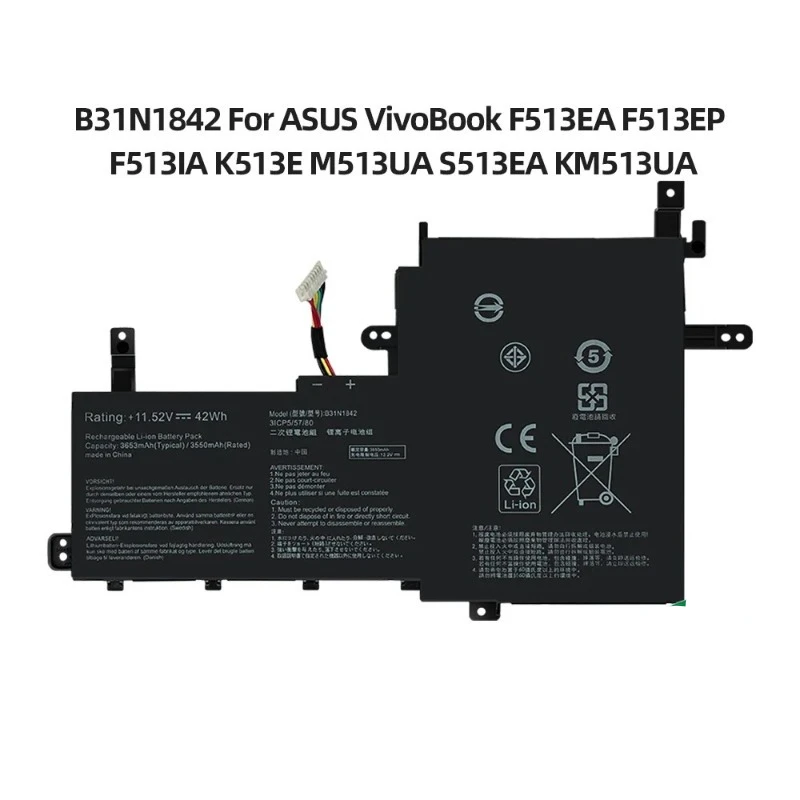 VBCX B31N1842 Battery For ASUS VivoBook 15 F513EA F513EP F513IA K513E KM513UA M513IA S513EA S531F S533UA X513EA X531FA X531FL
VBCX B31N1842 Battery For ASUS VivoBook 15 F513EA F513EP F513IA K513E KM513UA M513IA S513EA S531F S533UA X513EA X531FA X531FL