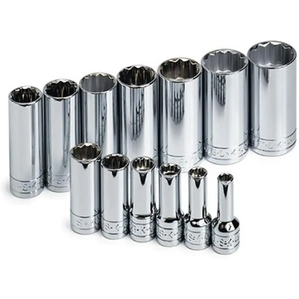 13-Piece 3/8 Drive 12-Point Deep Metric Socket Set - Chrome Finish, Made in USA
13-Piece 3/8 Drive 12-Point Deep Metric Socket Set - Chrome Finish, Made in USA
