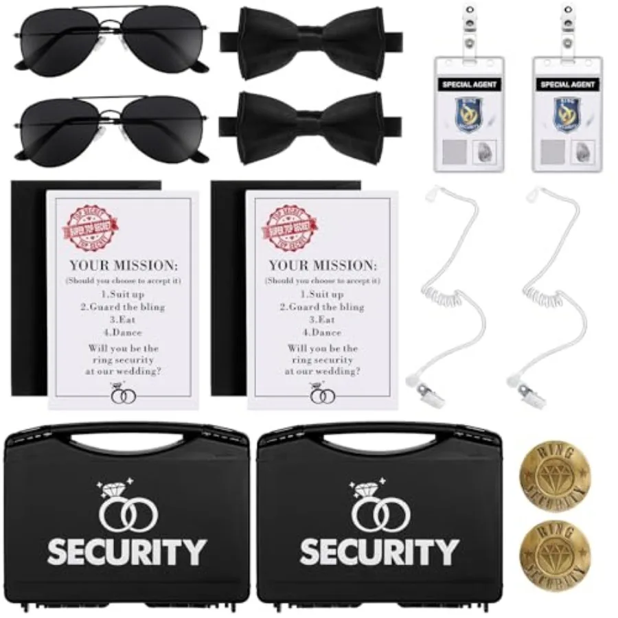 Ring Wedding Bearer Security Set Include Ring Bearer Box Security Badge Sunglass Earpiece Bow Tie ID Badge Holder with ID Card
Ring Wedding Bearer Security Set Include Ring Bearer Box Security Badge Sunglass Earpiece Bow Tie ID Badge Holder with ID Card