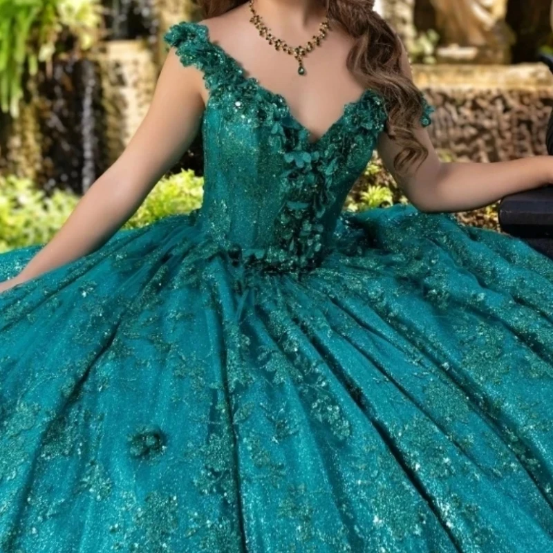 Customized Glitter Hunter Green Women Birthday Party Dress 3D Floral Lace Up Ballgown Prom Occasion Vestido De xv Quinceanera 16
Customized Glitter Hunter Green Women Birthday Party Dress 3D Floral Lace Up Ballgown Prom Occasion Vestido De xv Quinceanera 16