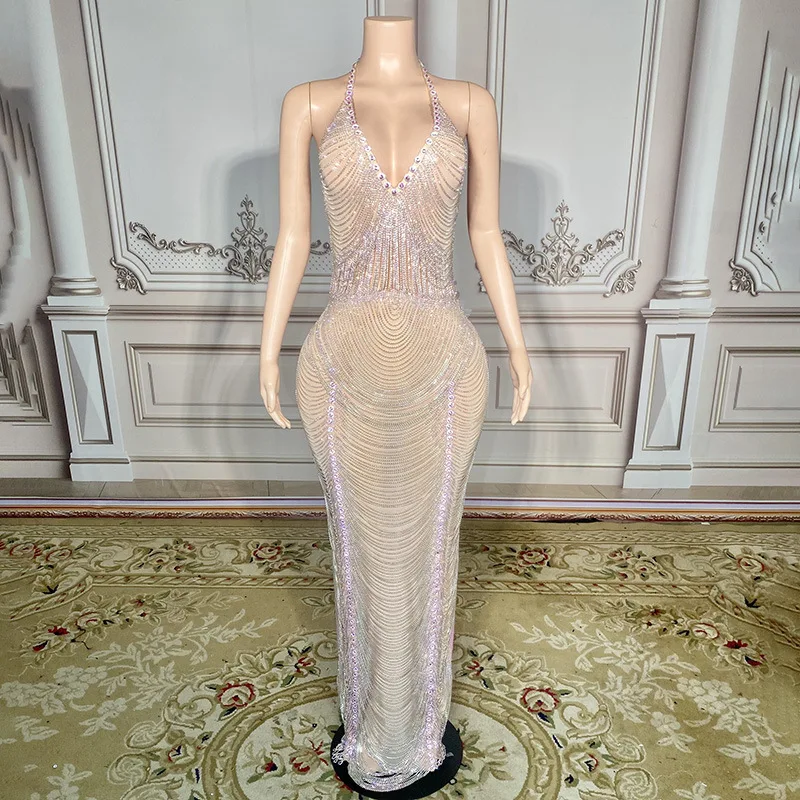 Women's Bar Banquet Host Evening Dress Hand Drilling Long Sleeveless Performance Dress Women Elegant Party Dresses
Women's Bar Banquet Host Evening Dress Hand Drilling Long Sleeveless Performance Dress Women Elegant Party Dresses