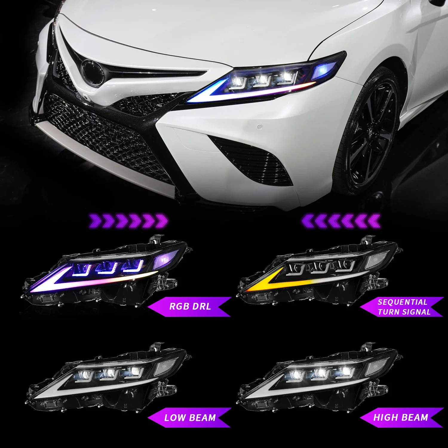 The Old-fashioned LED Headlights Suitable For The Toyota Camry From 2018 To 2022 Feature Sequential Turn Signal RGB Mode
The Old-fashioned LED Headlights Suitable For The Toyota Camry From 2018 To 2022 Feature Sequential Turn Signal RGB Mode