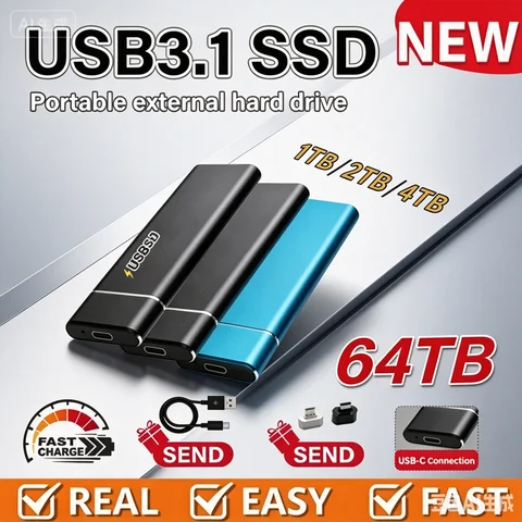Substantial Capacity 4TB Type-C Portable External SSD 12TB 30TB Low Power Energy Saving For Laptops E-book Audio Resource Collec