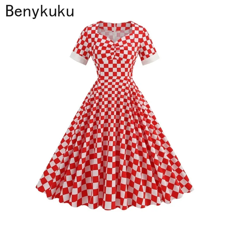 Chessboard Red White Plaid Vintage Cotton Long Dresses Summer Sweetheart Neck Women Ruched Front Rockabilly 50s 60s Retro Dress
Chessboard Red White Plaid Vintage Cotton Long Dresses Summer Sweetheart Neck Women Ruched Front Rockabilly 50s 60s Retro Dress