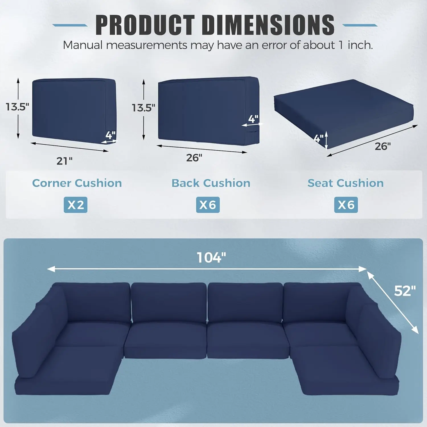 14-Piece Outdoor Furniture Replacement Cushions, Water-Resistant Sofa Cushions for 6-Seat Rattan Wicker Sectional Patio
14-Piece Outdoor Furniture Replacement Cushions, Water-Resistant Sofa Cushions for 6-Seat Rattan Wicker Sectional Patio