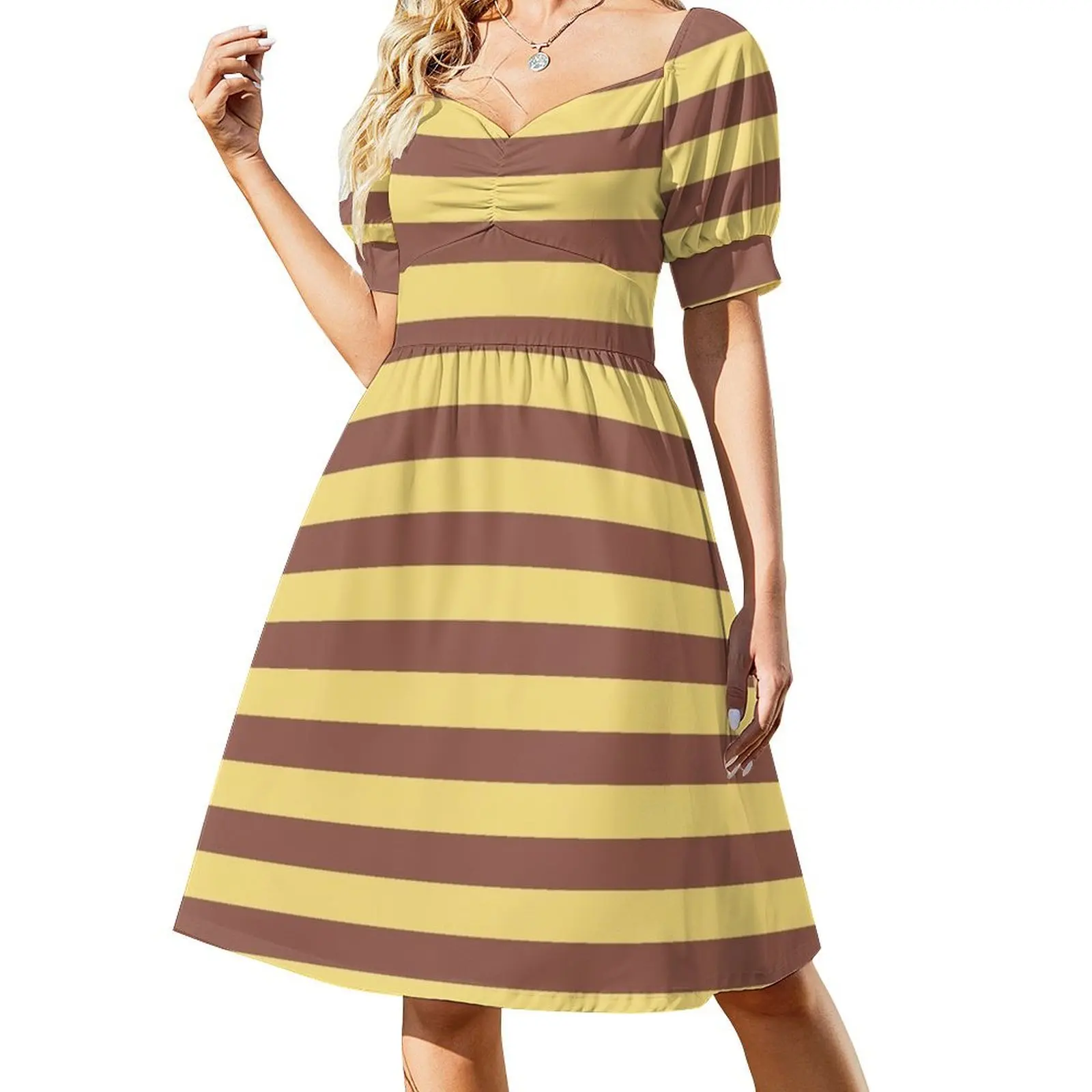 yellow brown stripes Short-Sleeved Dress birthday dress for women Women long dress evening woman cute
yellow brown stripes Short-Sleeved Dress birthday dress for women Women long dress evening woman cute