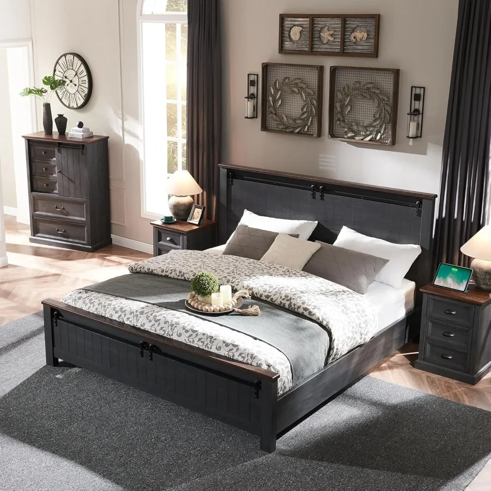 Queen Size Bed Frame w/47 Headboard, Wooden Bed Frame w/Groove Sliding Barn Door Footboard, Rustic Platform Bed w/Wood
Queen Size Bed Frame w/47 Headboard, Wooden Bed Frame w/Groove Sliding Barn Door Footboard, Rustic Platform Bed w/Wood