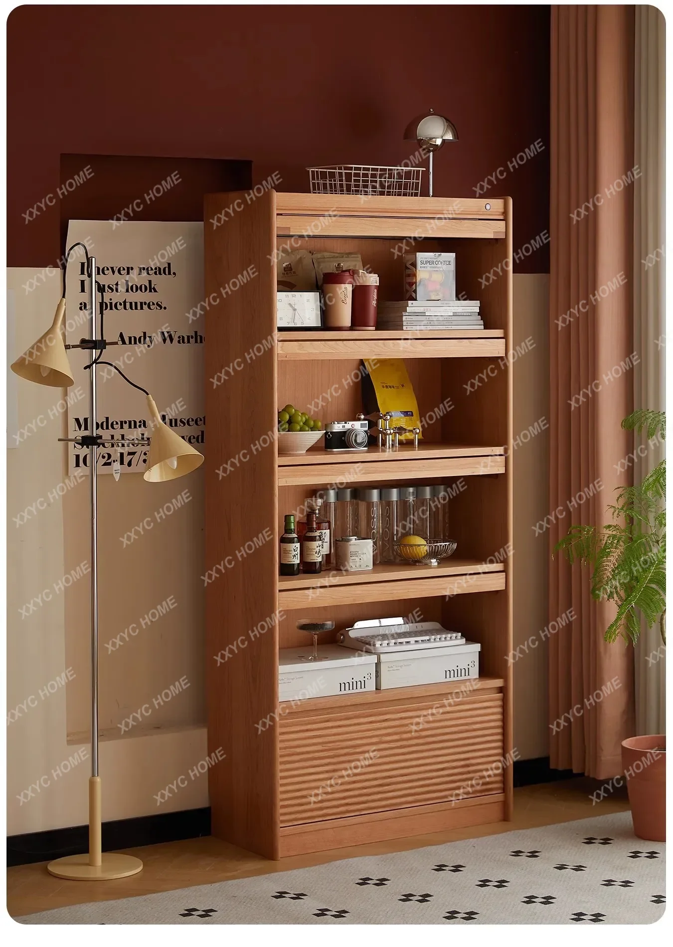 Cherry wood solid wood bookcase floor-to-ceiling bookshelf Nordic glass display living room dining side
Cherry wood solid wood bookcase floor-to-ceiling bookshelf Nordic glass display living room dining side