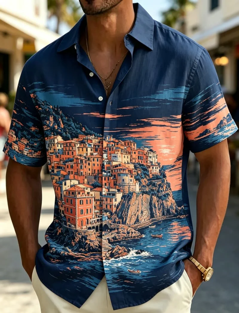 Men's Casual Short Sleeved Lapel Shirt With World City Landscape Print Loose fit, Suitable For Travel And Daily Wear
Men's Casual Short Sleeved Lapel Shirt With World City Landscape Print Loose fit, Suitable For Travel And Daily Wear