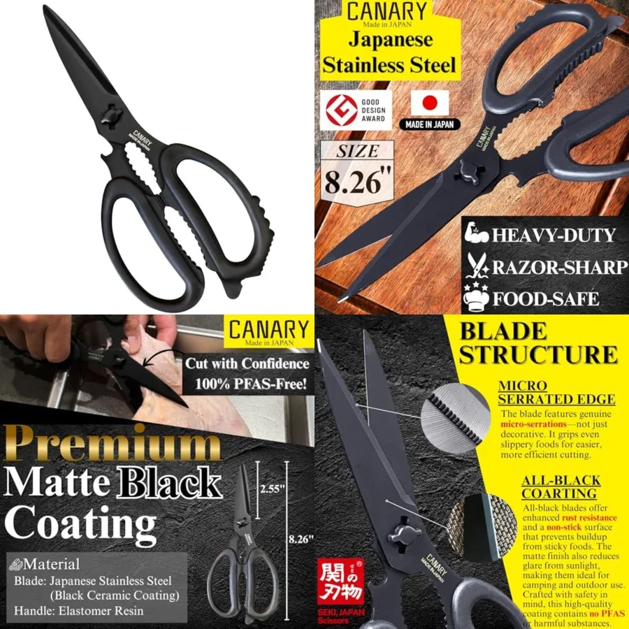 Japanese Kitchen Scissors All Purpose Heavy Duty 8.2" Matte Black, Made in JAPAN, Dishwasher Safe Come Apart Blade, Multipurpos
Japanese Kitchen Scissors All Purpose Heavy Duty 8.2" Matte Black, Made in JAPAN, Dishwasher Safe Come Apart Blade, Multipurpos