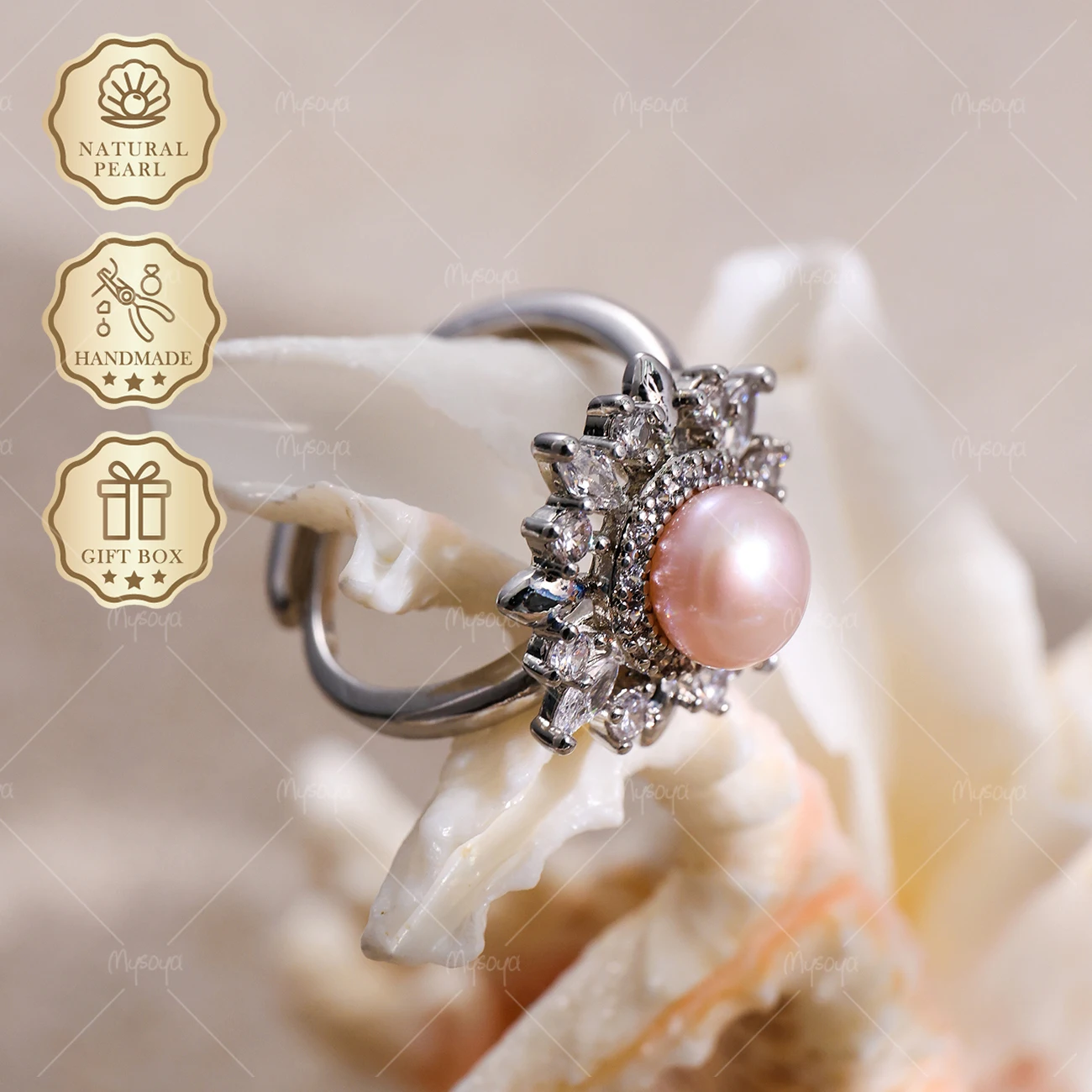MYSOYA 6-7mm Freshwater Pearl Open Ring Silver Flower CZ Ring, Gift Box, Birthday Jewelry S402
MYSOYA 6-7mm Freshwater Pearl Open Ring Silver Flower CZ Ring, Gift Box, Birthday Jewelry S402