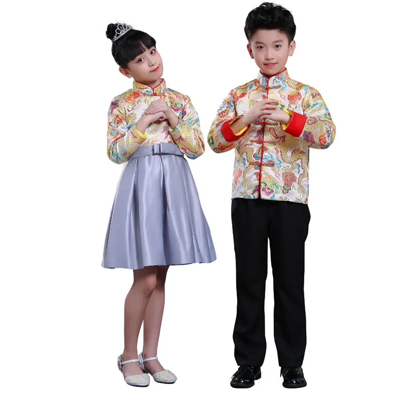 Kid China dress of the Tang Dynasty Chinese traditional garments dragon costume pants for children boy girl clothing blue red
Kid China dress of the Tang Dynasty Chinese traditional garments dragon costume pants for children boy girl clothing blue red