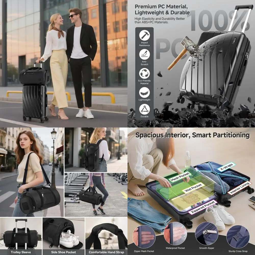 Набор чемоданов из 3 предметов с твердым корпусом, гарантия 4 года, блесны, молнией YKK, замком TSA, чемоданом 20, дорожным и органайзером, черный
Набор чемоданов из 3 предметов с твердым корпусом, гарантия 4 года, блесны, молнией YKK, замком TSA, чемоданом 20, дорожным и органайзером, черный