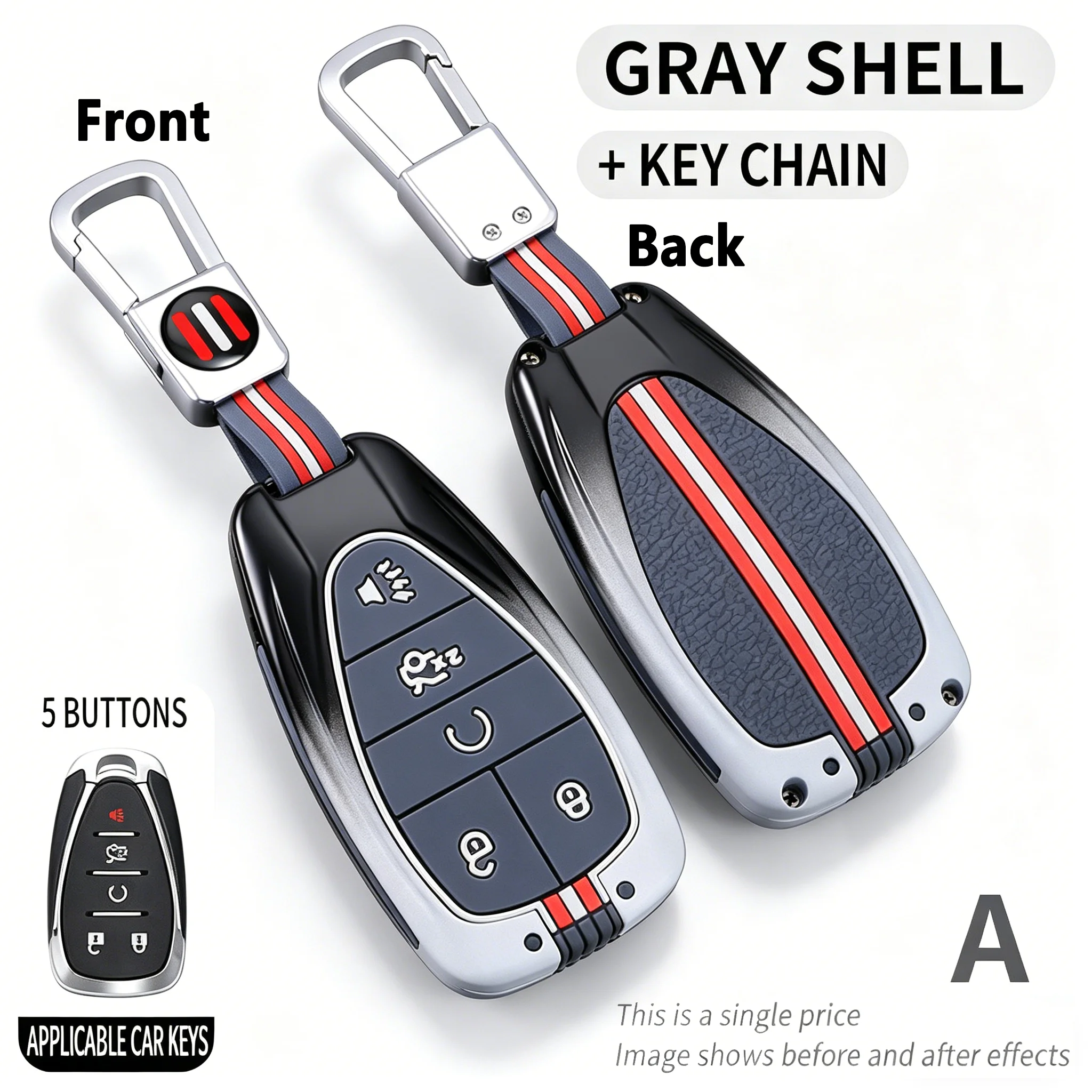 Gray Metal Key Fob Cover for Chevrolet Suburban Equinox Trax 5-Button Smart Key Protector with Keychain
Gray Metal Key Fob Cover for Chevrolet Suburban Equinox Trax 5-Button Smart Key Protector with Keychain