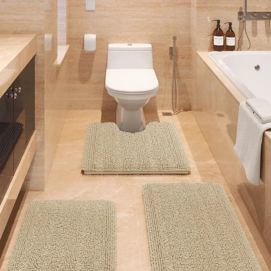 Striped Beige Bathroom Rug Set 3 Pieces Ultra Soft, Non Slip Chenille Toilet Mat, Absorbent Plush Shaggy Bath Mats for Bathroom,
Striped Beige Bathroom Rug Set 3 Pieces Ultra Soft, Non Slip Chenille Toilet Mat, Absorbent Plush Shaggy Bath Mats for Bathroom,