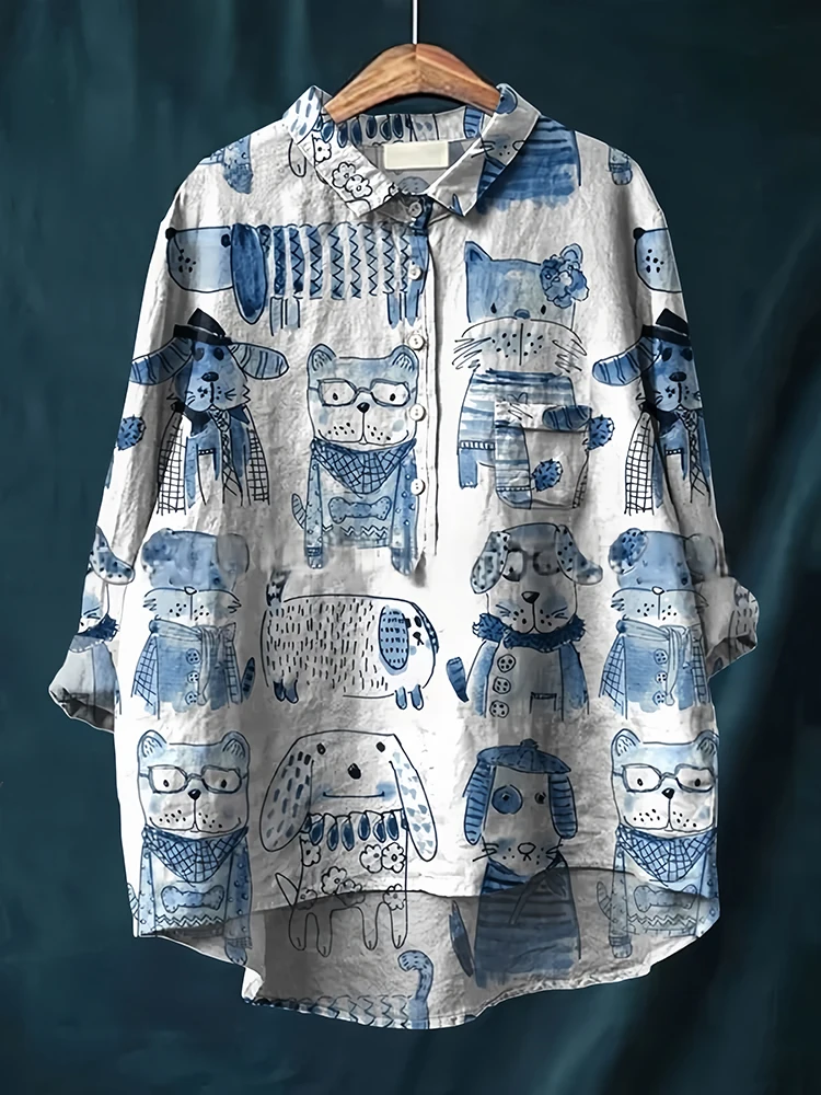 Spring Autumn New Retro Turn-down Collar Casual Long Sleeve Shirt for Women Pullover Cotton Hemp Printed Loose Top A440
Spring Autumn New Retro Turn-down Collar Casual Long Sleeve Shirt for Women Pullover Cotton Hemp Printed Loose Top A440