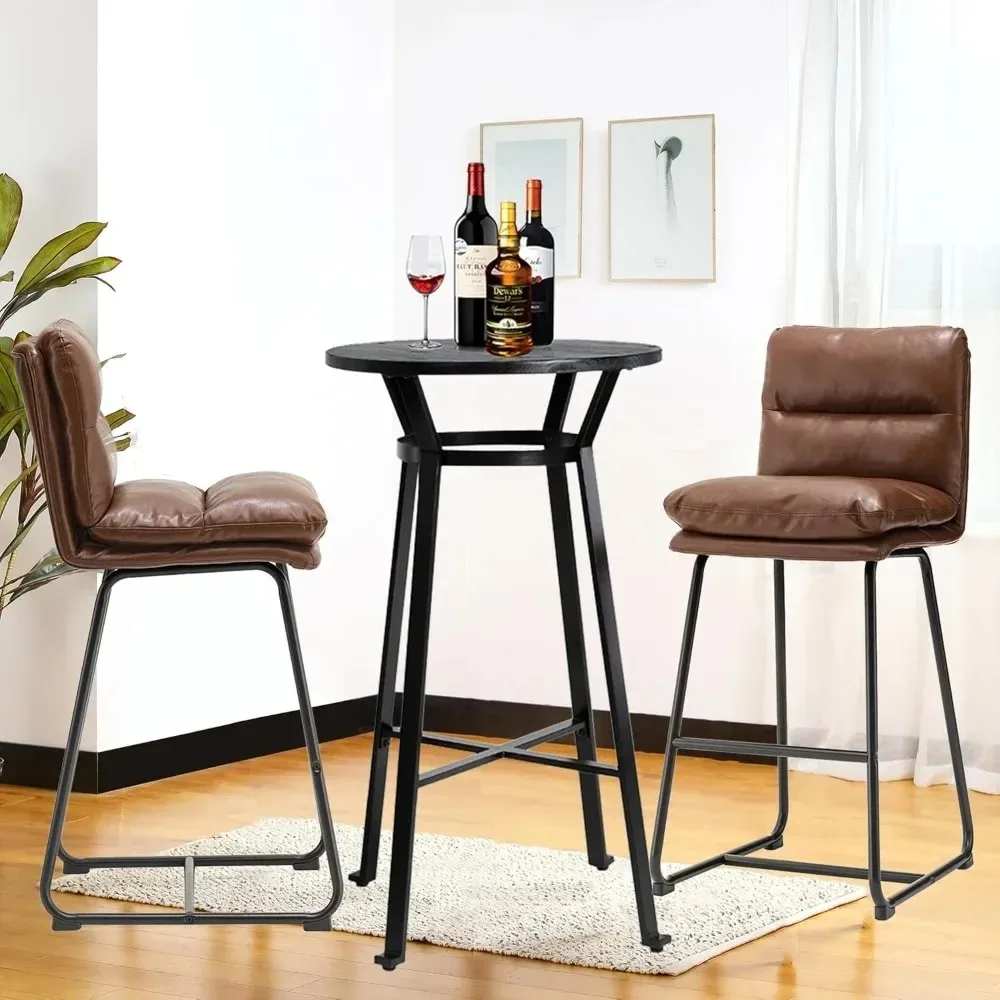 Обеденный набор столов и стульев, круглый барный стол из черной стали со столешницей из цельного дерева вяза и барными стульями из коричневого кожзаменителя для завтрака
Обеденный набор столов и стульев, круглый барный стол из черной стали со столешницей из цельного дерева вяза и барными стульями из коричневого кожзаменителя для завтрака