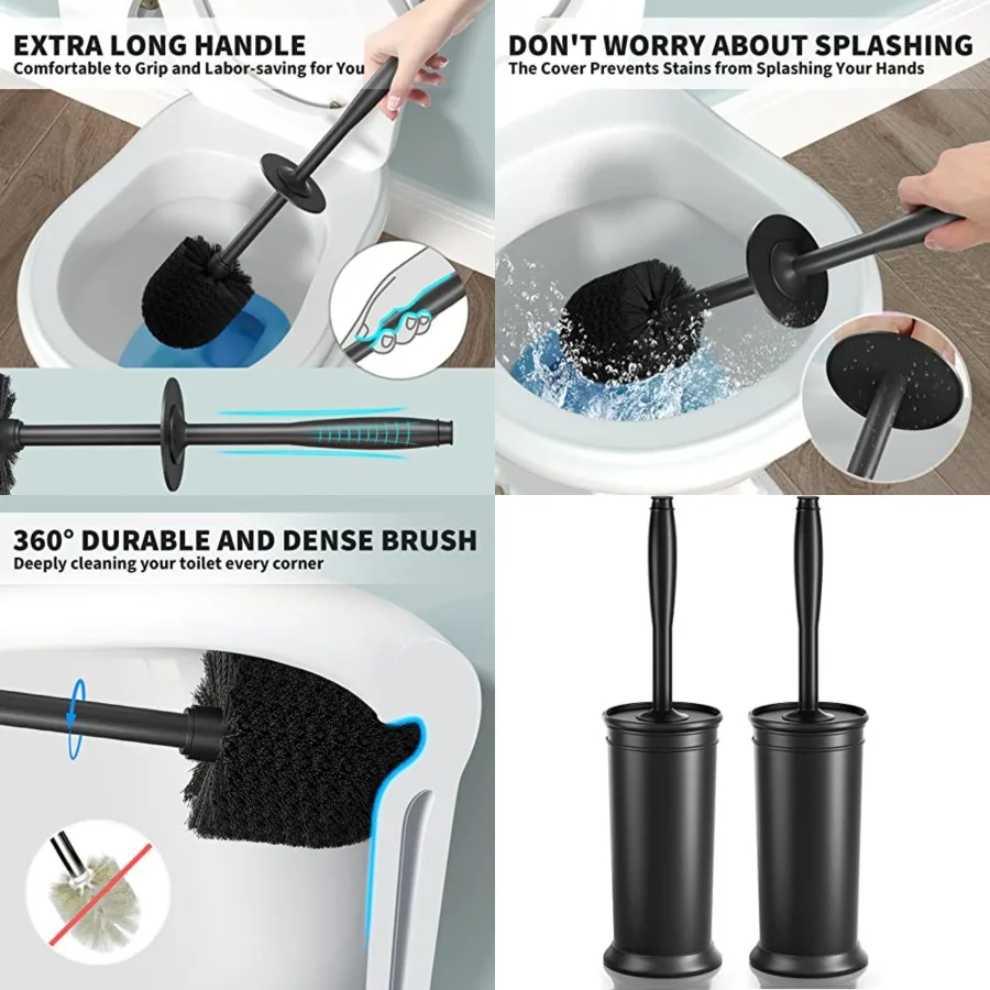 Toilet Brush and Holder 2 Pack, Toilet Bowl Brush with Extra Long Handle, Toilet Scrubber and Covered Holder, Toilet Brushes for Bathroom-Space Saving, Covered Brush, Durable, Deep Cleaning(Black)
Toilet Brush and Holder 2 Pack, Toilet Bowl Brush with Extra Long Handle, Toilet Scrubber and Covered Holder, Toilet Brushes for Bathroom-Space Saving, Covered Brush, Durable, Deep Cleaning(Black)