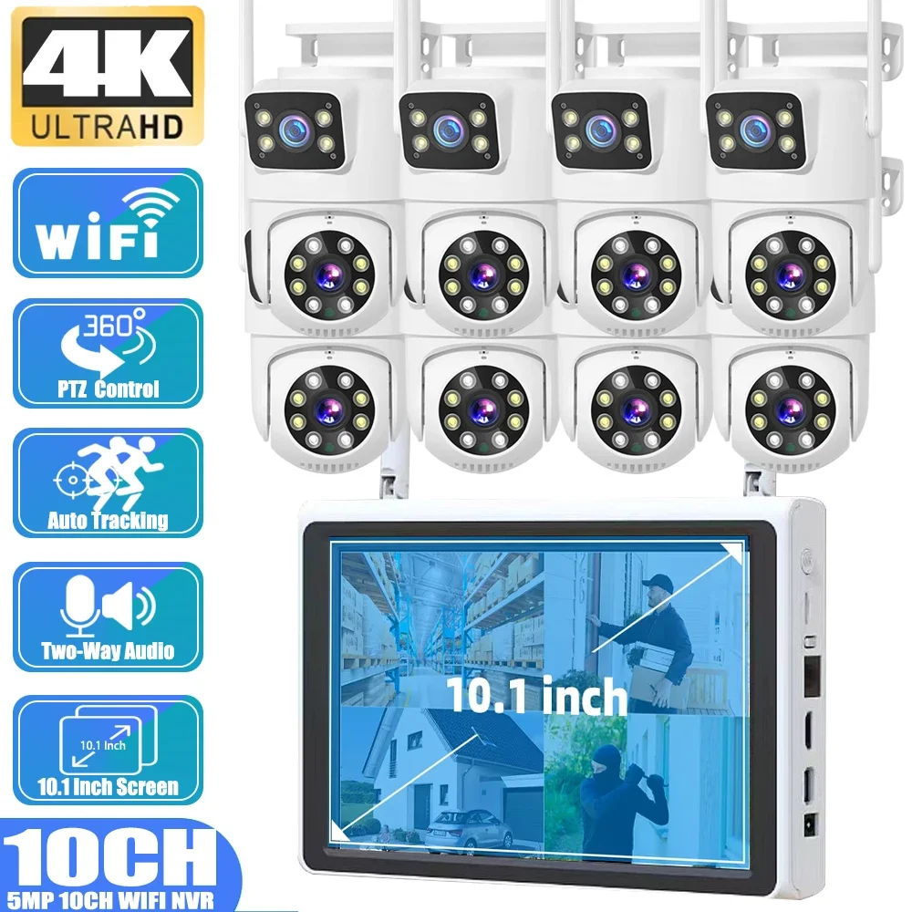 10 Channel CCTV Security 4K Dual Lens PTZ Camera 5MP 10.1" LCD Screen Monitor Wifi NVR Kit Wireless Home Security Camera System
10 Channel CCTV Security 4K Dual Lens PTZ Camera 5MP 10.1" LCD Screen Monitor Wifi NVR Kit Wireless Home Security Camera System