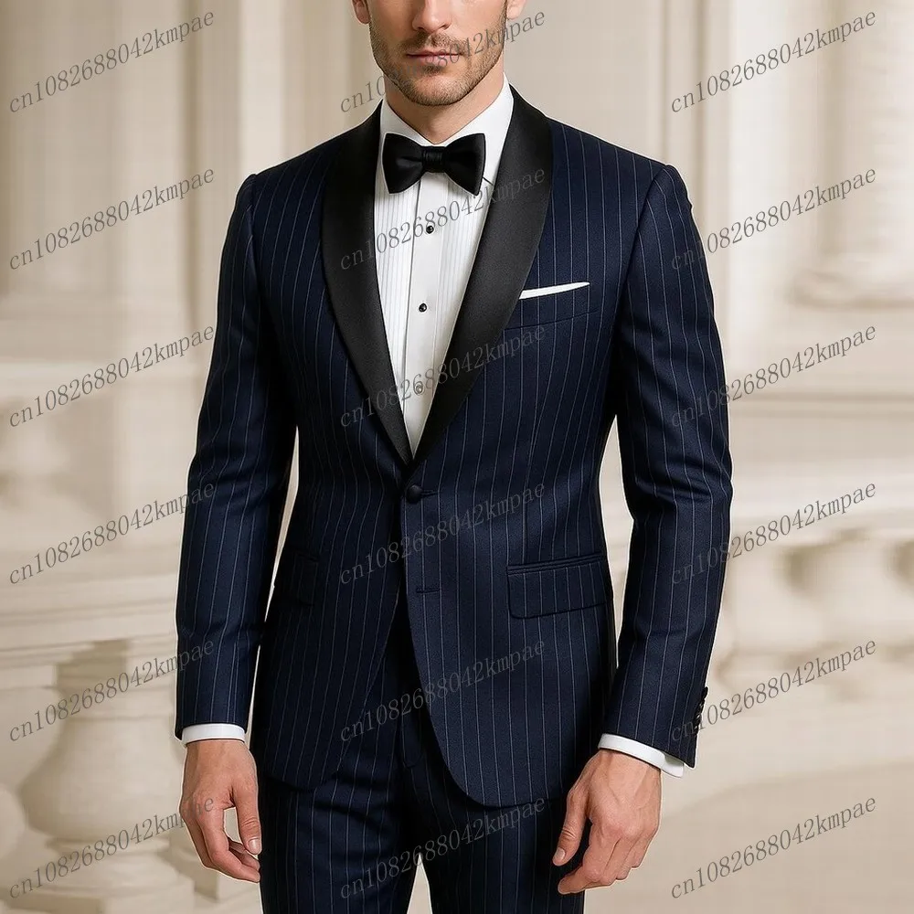 Black Collar Navy Blue Stripe Formal Men Suit Groom Groomsman Wedding Party Prom Business Male Tuxedos 2 Piece Set Blazer Pants
Black Collar Navy Blue Stripe Formal Men Suit Groom Groomsman Wedding Party Prom Business Male Tuxedos 2 Piece Set Blazer Pants