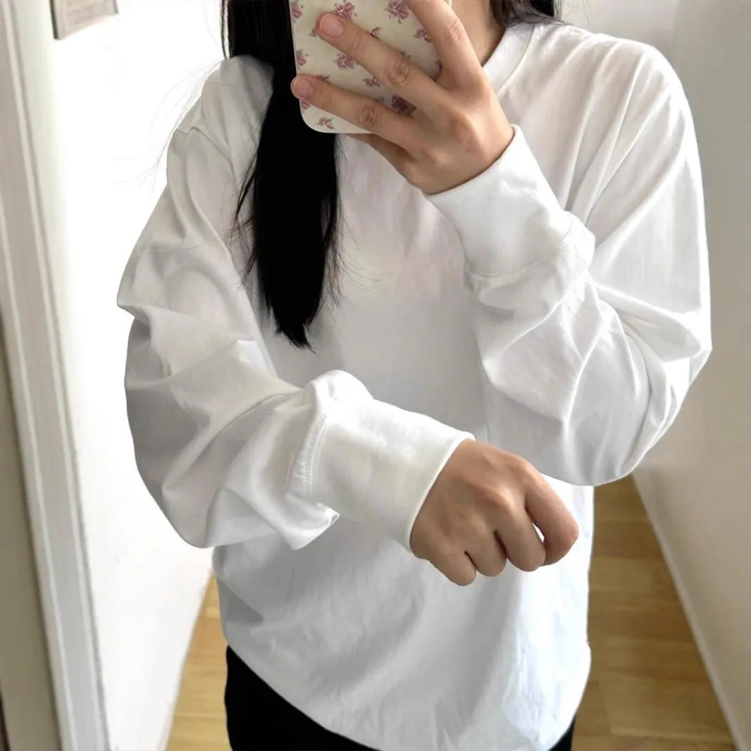 Wholesale Pure Cotton Round Neck Long Sleeve T-Shirt For Women, Spring And Autumn White Layered Top, Solid Color Basic Loose Fit
Wholesale Pure Cotton Round Neck Long Sleeve T-Shirt For Women, Spring And Autumn White Layered Top, Solid Color Basic Loose Fit